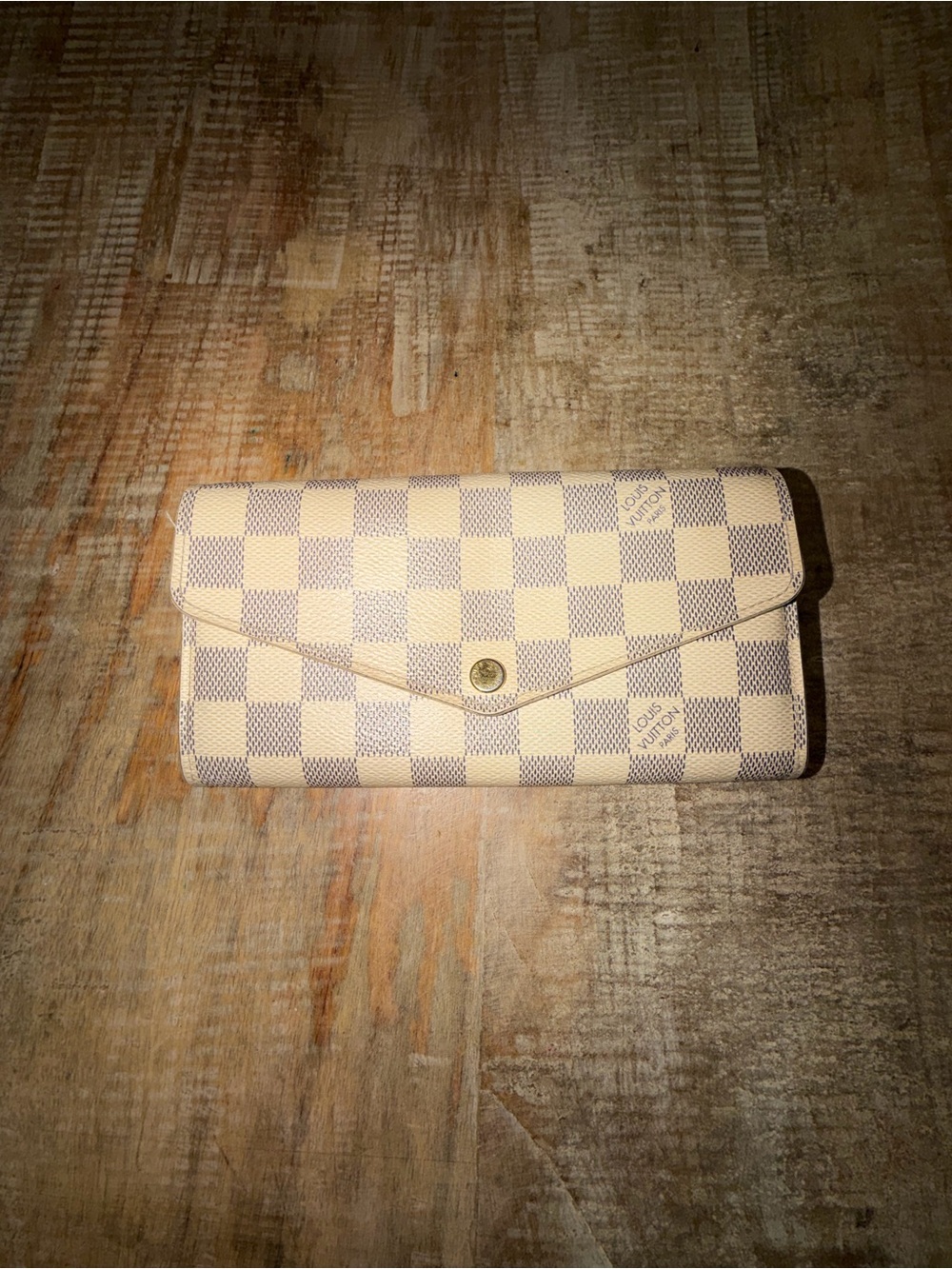 Louis Vuitton Damier Azur Checkered Continental Wallet in Cream and Light Blue
